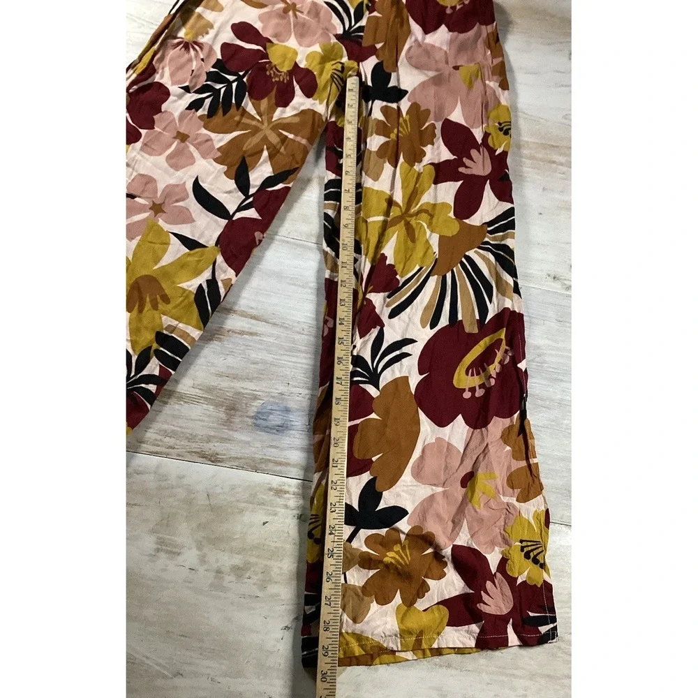 Elan Floral Pants Orange Burgundy Fall Palazzo Pants Women's Small Boho Hippie - Picture 5 of 9